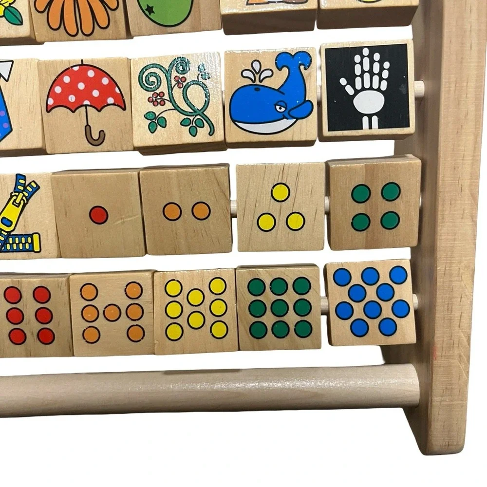 Melissa & Doug Wooden Alphabet Numbers Abacus Educational Spinning Blocks Toy